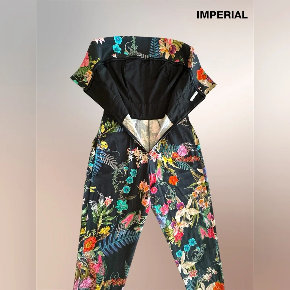 🛍️SALE🛍️IMPERIAL Elegant Strapless Jumpsuit with Vibrant Floral Tropical Pattern - Picture 4 of 7